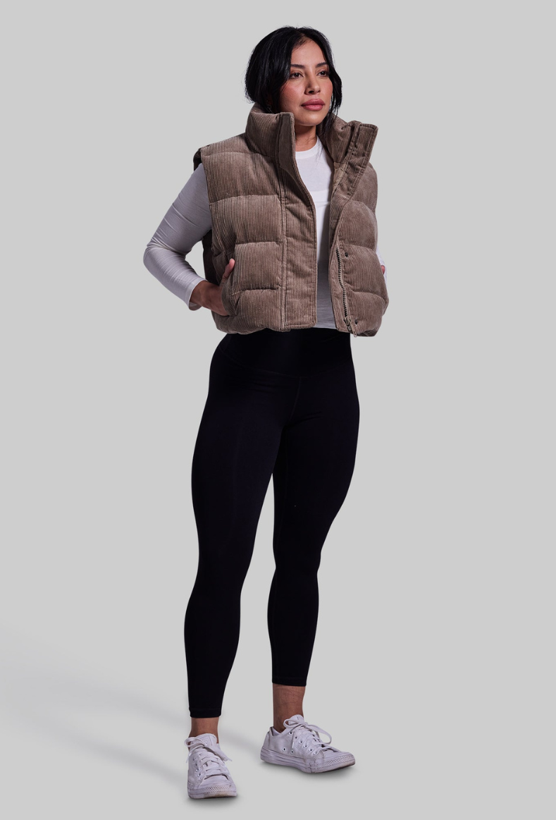 Fireside Cropped Corduroy Puffer Vest-Beige | Born Primitive