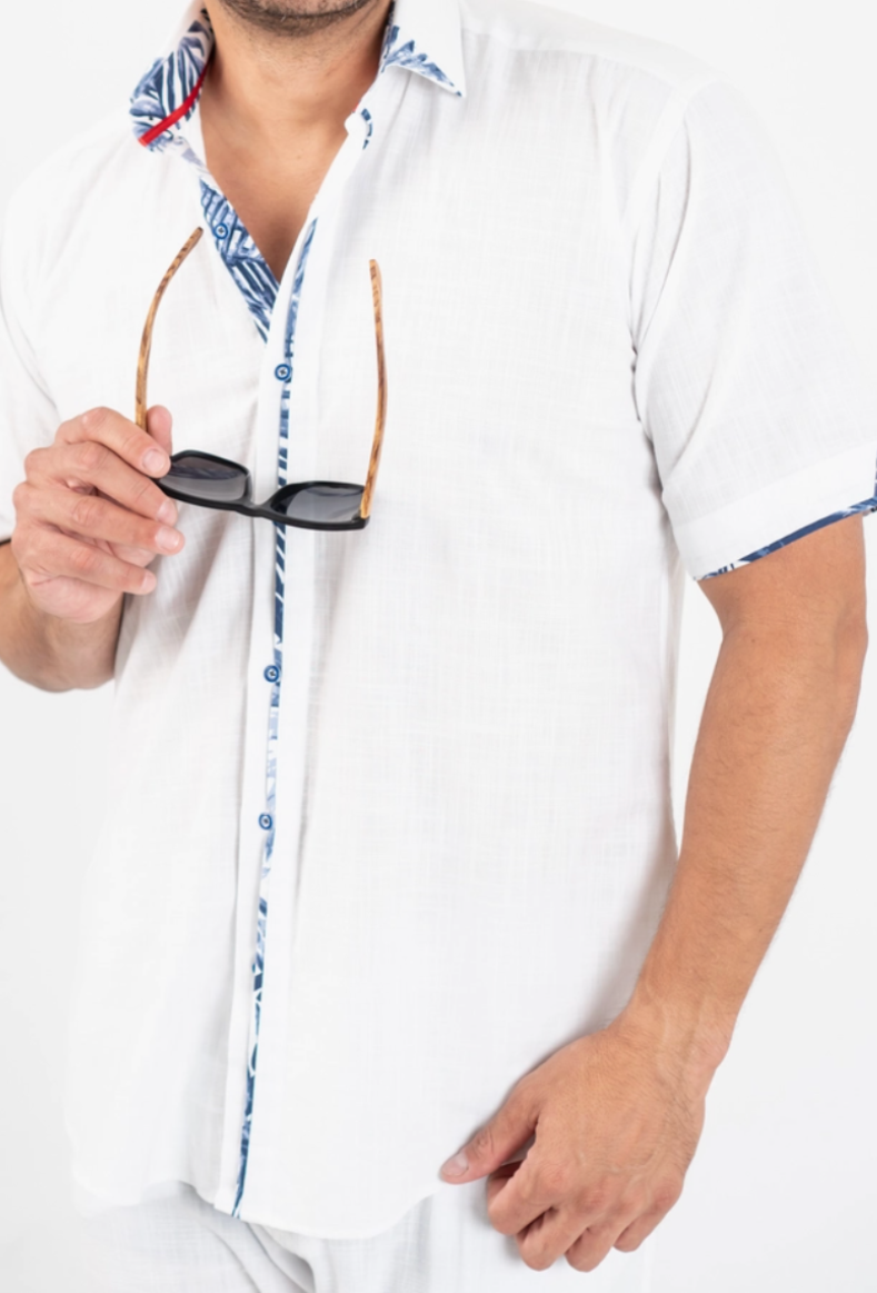 Blue Polynesian Button Up
