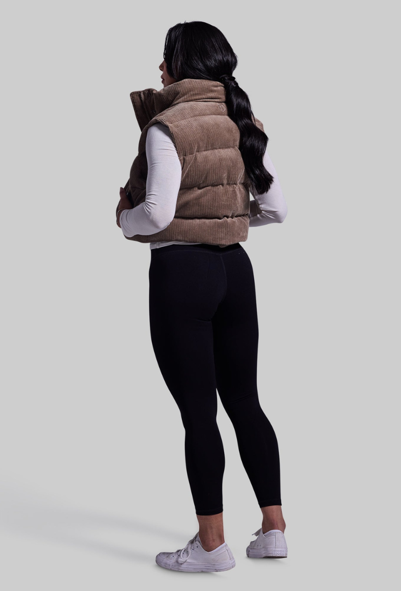 Fireside Cropped Corduroy Puffer Vest-Beige | Born Primitive