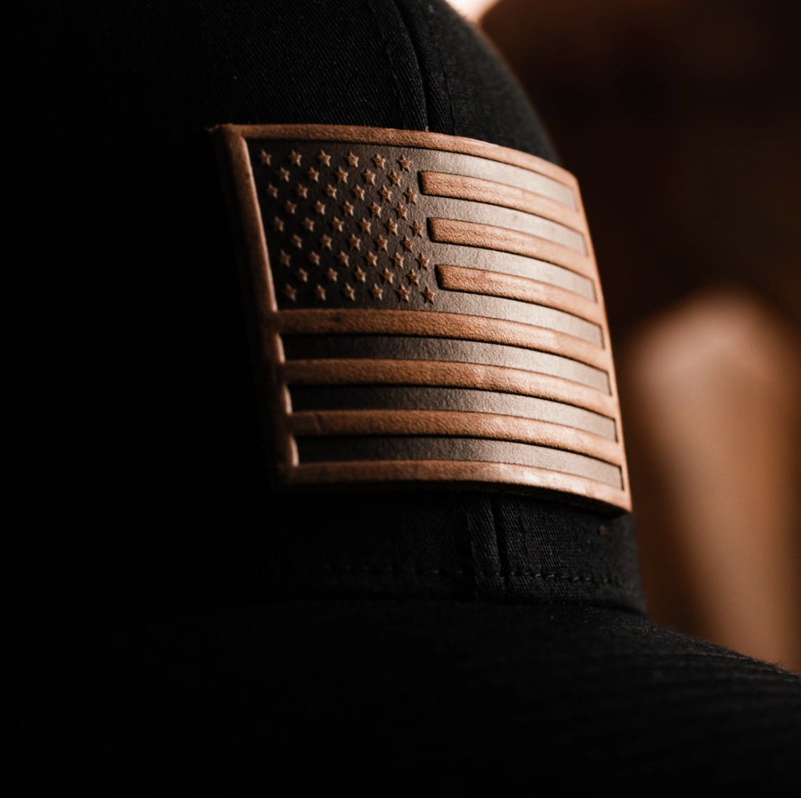 American Flag Leather Patch Hat-Grey with black mesh