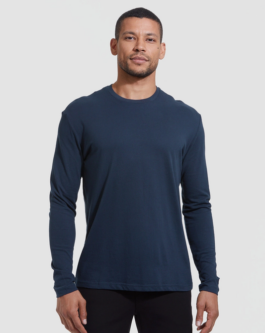 Navy Blue Classic Long Sleeve Crew Neck Shirt