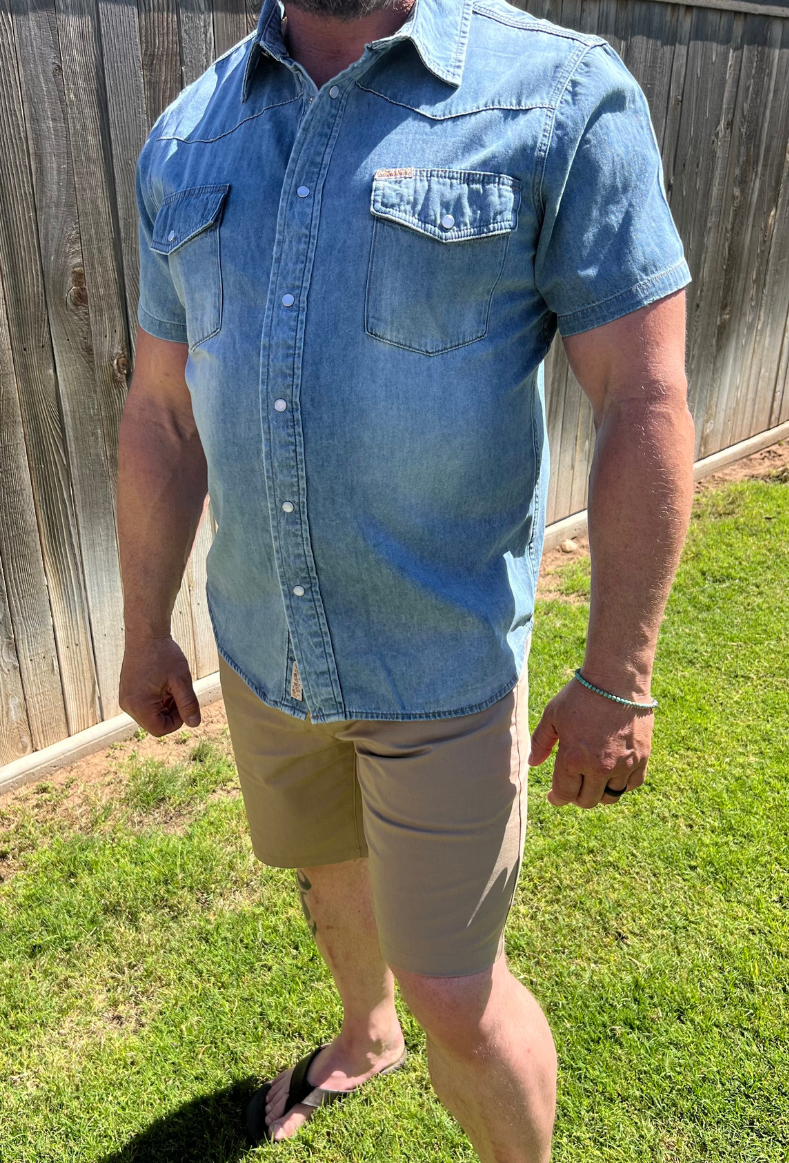 Denim Pearl Snap Button Up-Sendero