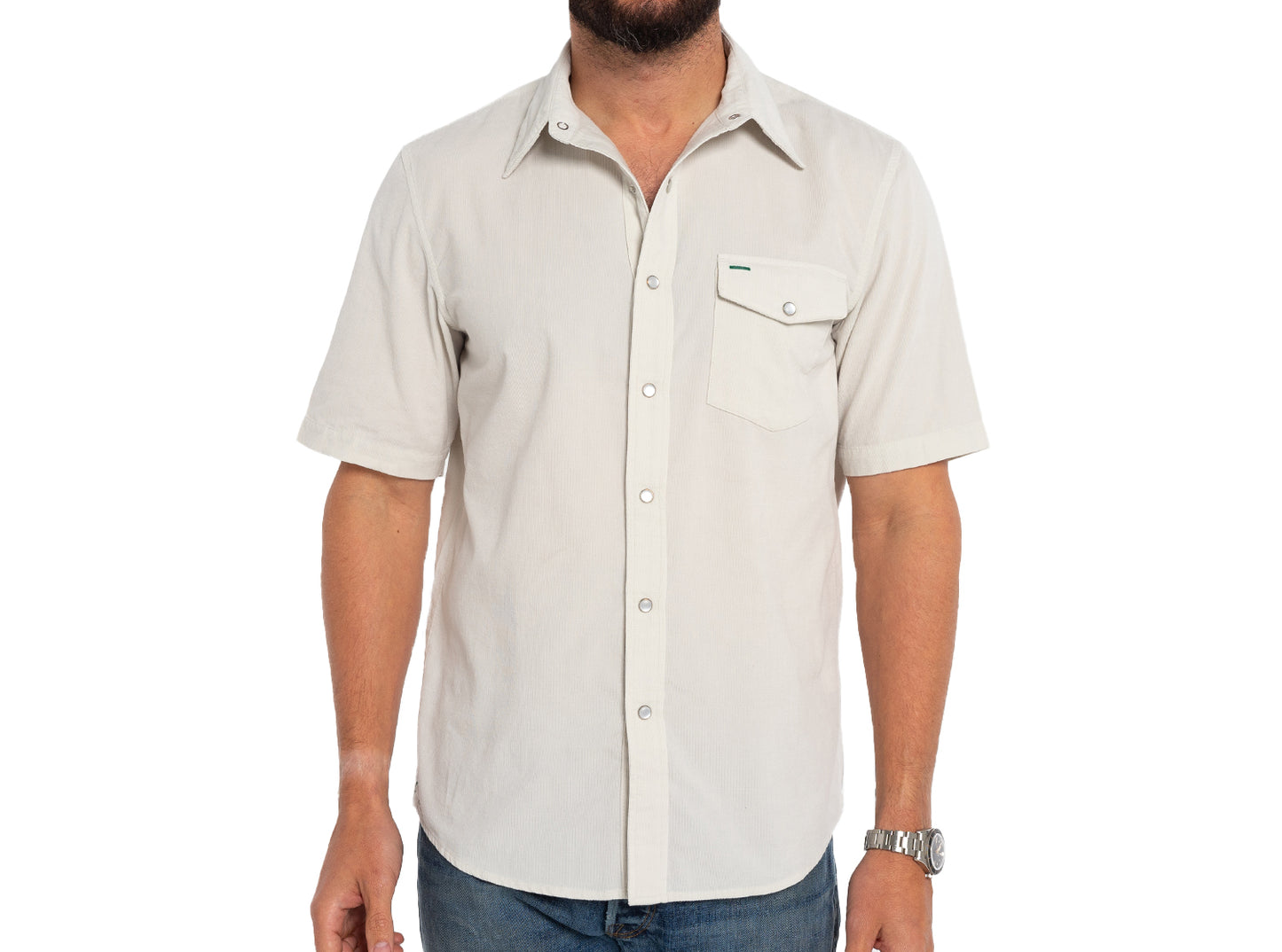 Criquet | Short Sleeve Corduroy Pearl Snap-Silver Dollar